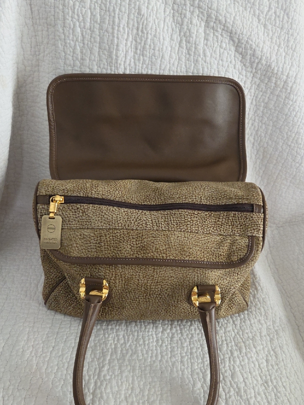 Borbonese Lambskin Suede Redwall Italian Vintage Brown Quail pattern Satchel - Picture 4 of 9